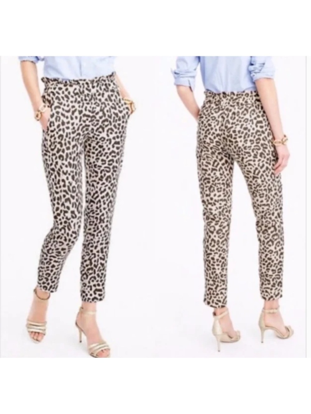 NWT J Crew Sz 12 Ruffle Waist Crop Leopard Print Whimsical Eccentric Pants